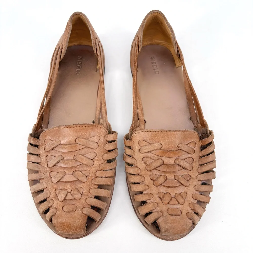 Women's Woven Leather Flats - Nude - Picture 8 of 15